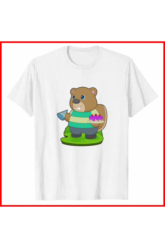 Beaver Birthday Cake Graphic Shirt Party Celebration Festive Style,for unisex up to 5XL