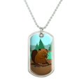 thumbnail image 1 of Beaver Chomping Wood Military Dog Tag Pendant Necklace with Chain, 1 of 4