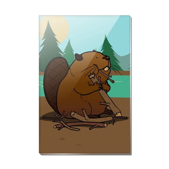 Beaver Chomping Wood Rectangle Acrylic Fridge Refrigerator Magnet
