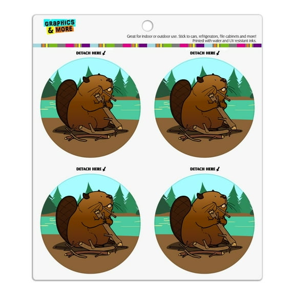 Beaver Chomping Wood Refrigerator Fridge Locker Vinyl Circle Magnet Set