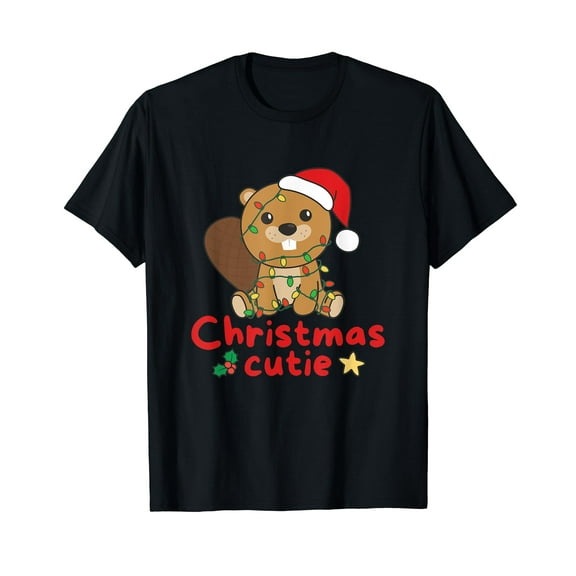 Beaver Christmas Cutie Beaver Christmas Black T-Shirt