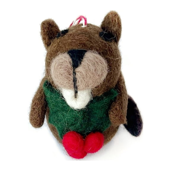 Beaver Christmas Ornament - Tufted Wool Fair Trade Christmas Decor Handmade in Nepal