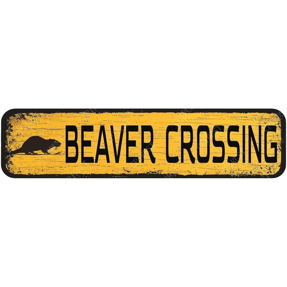 Beaver Crossing Vintage Metal Signs Funny Tin Sign for Home Yard Garden Farm Gate Beware Wall Decoration 416inches
