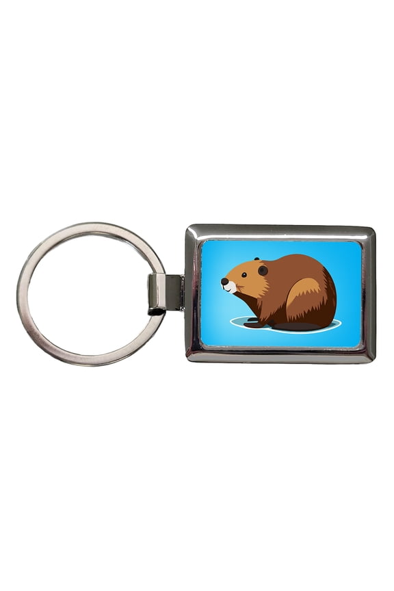 Beaver Cute Profile Metal Rectangle Keychain