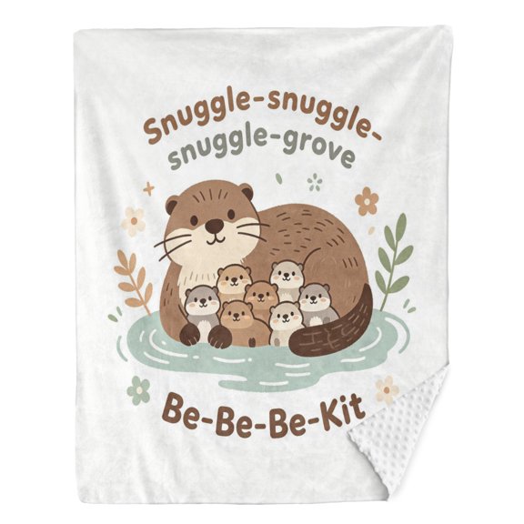 Beaver Family Minky Dot Throw Blanket, Cute Mama and Baby Otters Floral Print Blanket, 3D Bubble Dotted Back Soft Lightweight Decorative Blanket for Sofa, Travel and Gifting