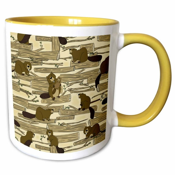 3drose, Beaver Forest, 11oz Two-tone Yellow Mug