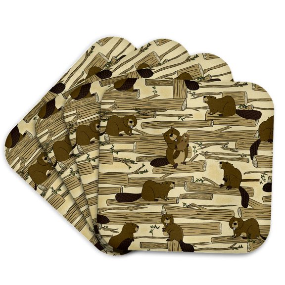 3drose, Beaver Forest, Set of 4 Coasters - Soft