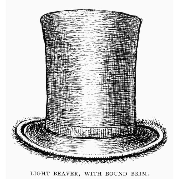 Beaver Hat C1825. Nlight Beaver Hat With Bound Brim But With Fur Projecting From Under The Brim. Line Engraving