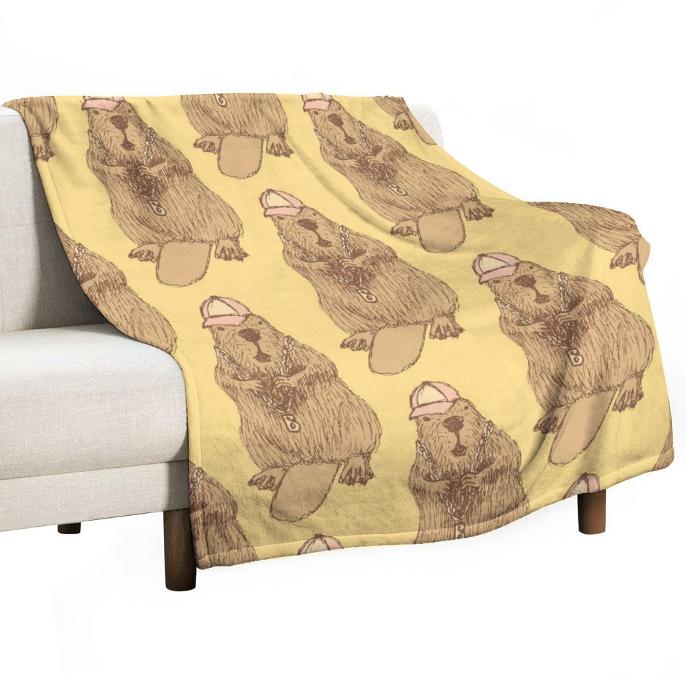Beaver Hipster In Vintage Style Blanket Plush Fuzzy Throw Blanket Warm