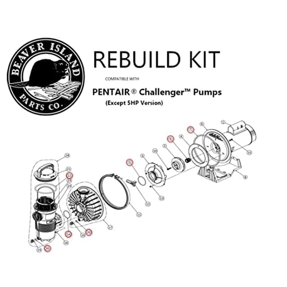Beaver Island Parts Co. Fits Pentair & Sta-Rite Challenger All Models (Except 5HP), Pump O-Ring Seal Gasket Repair Rebuild Kit