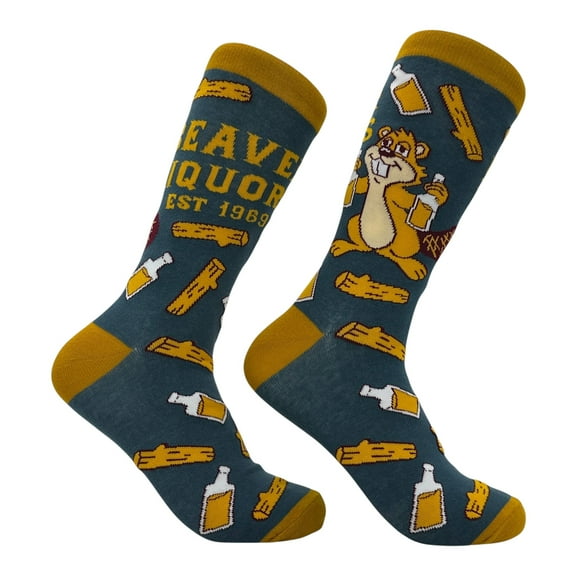 Beaver Liquors Socks Funny Sarcastic Drinking Graphic Novelty Footwear for Men