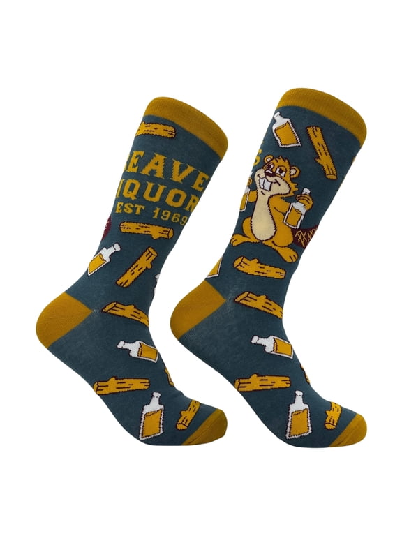 Beaver Liquors Socks Funny Sarcastic Drinking Graphic Novelty Footwear for Men