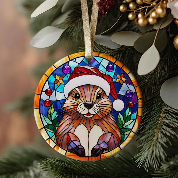 Beaver Ornaments Ceramic For Christmas, Stained Glass Ornaments Ceramic Christmas 2025
