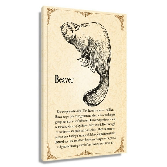 Beaver Quotes Wall Art Knowledge Poster Vintage Animal Wall Art Infographic Poster Modern Decorations for Living Room Canvas for Office Wall Hanging Framed 12×18 in