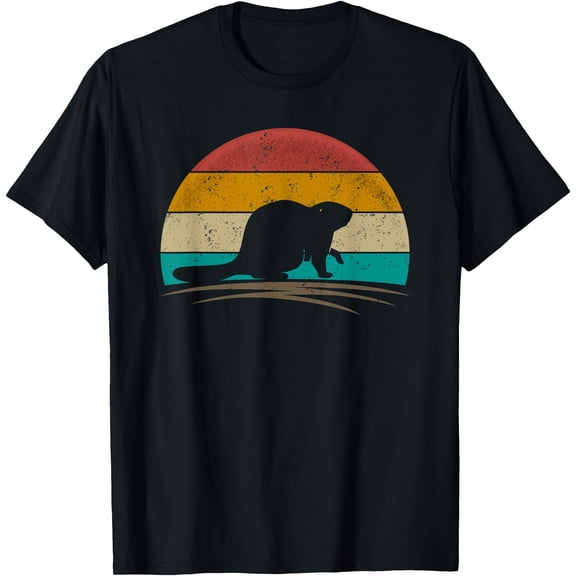 Beaver Retro Vintage Castor Rodent Animal Lover Unisex T-Shirt for Men Women Kids Toddler,Black Color,Size 5/6
