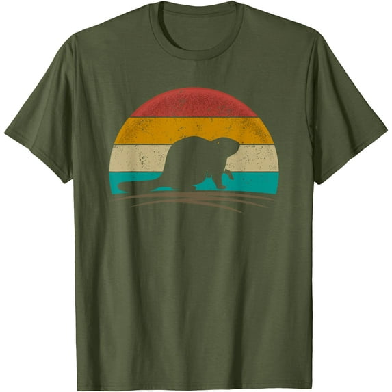Beaver Retro Vintage Castor Rodent Animal Lover Unisex T-Shirt for Men Women Kids Toddler,Military Green Color,Size 3XL