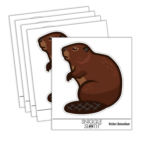 Beaver Sitting Car Window Bumper Water Bottle Phone Tablet Laptop Waterproof Vinyl Decal Sticker Set 5-Pack - Gloss Finish - 4.0"