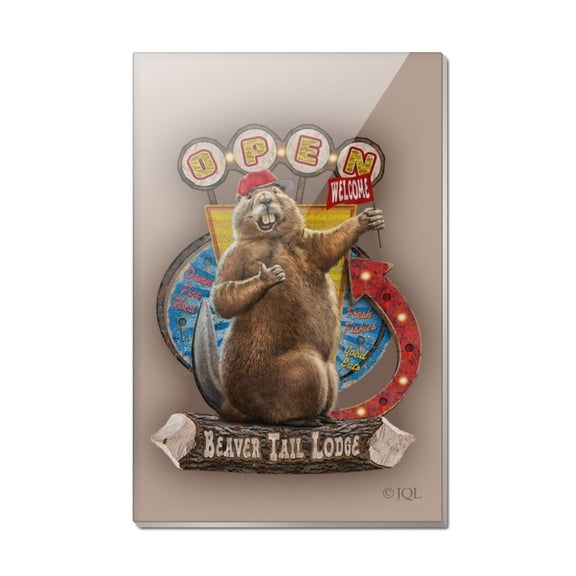 Beaver Tail Lodge Open Cabin Welcome Rectangle Acrylic Fridge Refrigerator Magnet