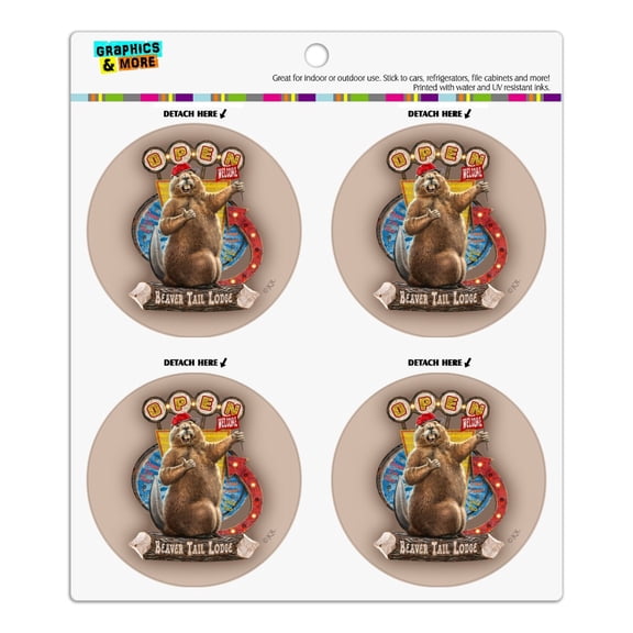 Beaver Tail Lodge Open Cabin Welcome Refrigerator Fridge Locker Vinyl Circle Magnet Set