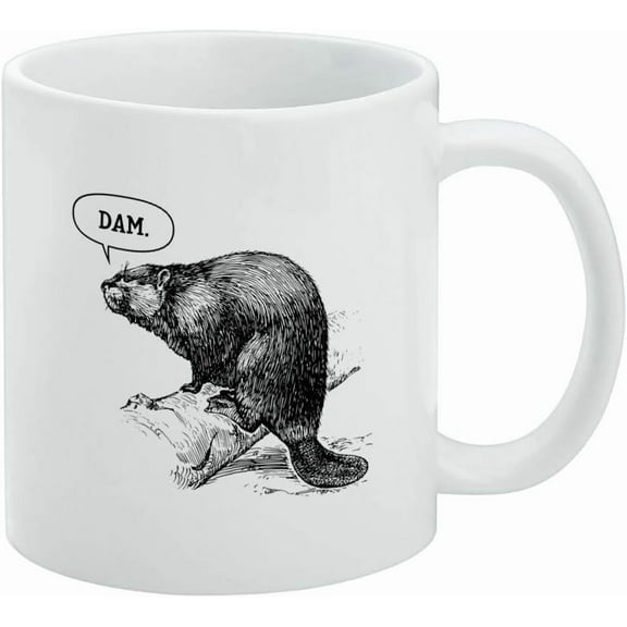 Beaver Vintage Dam Damn Ceramic Coffee Mug, Novelty Gift Mugs for Coffee, Tea and Hot Drinks, 11oz, White