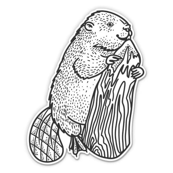 Beaver Vintage Style - 3" Vinyl Sticker - For Car Laptop Water Bottle Phone - Waterproof Decal