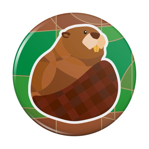 Beaver with Plaid Tail Kitchen Refrigerator Locker Button Magnet