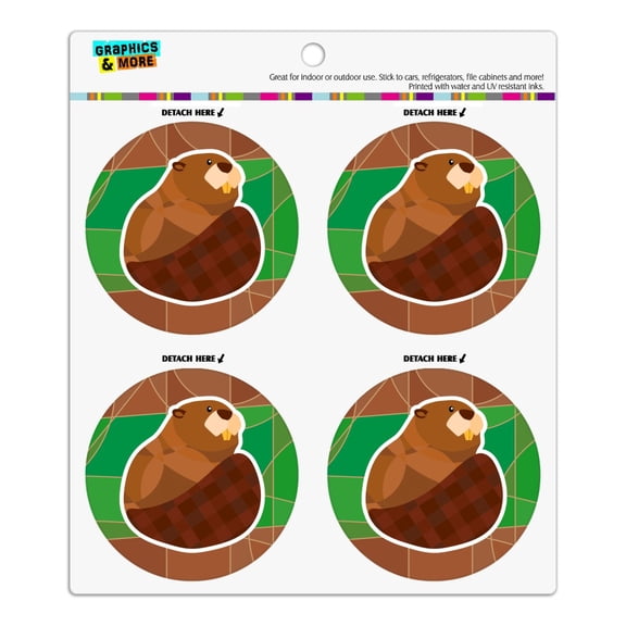 Beaver with Plaid Tail Refrigerator Fridge Locker Vinyl Circle Magnet Set