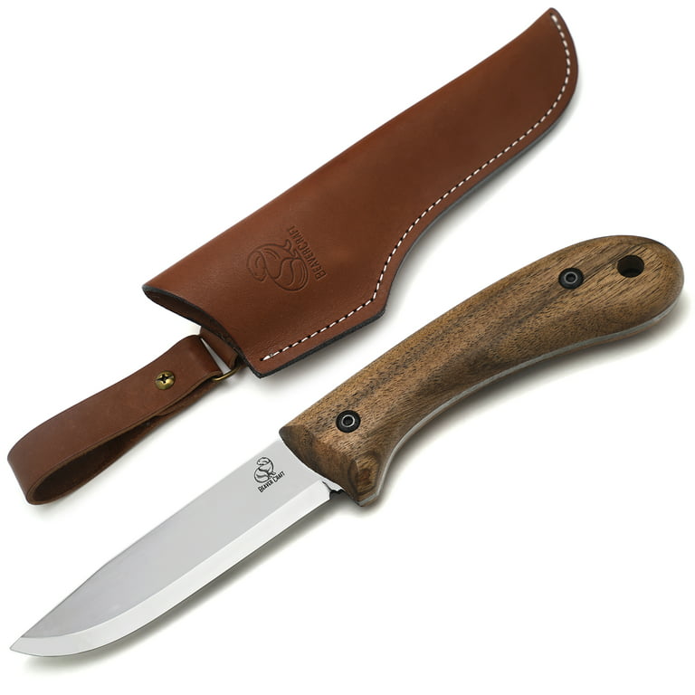 BSH2 - Carbon Bushcraft Knife Walnut Handle Leather Sheath – BeaverCraft  Tools