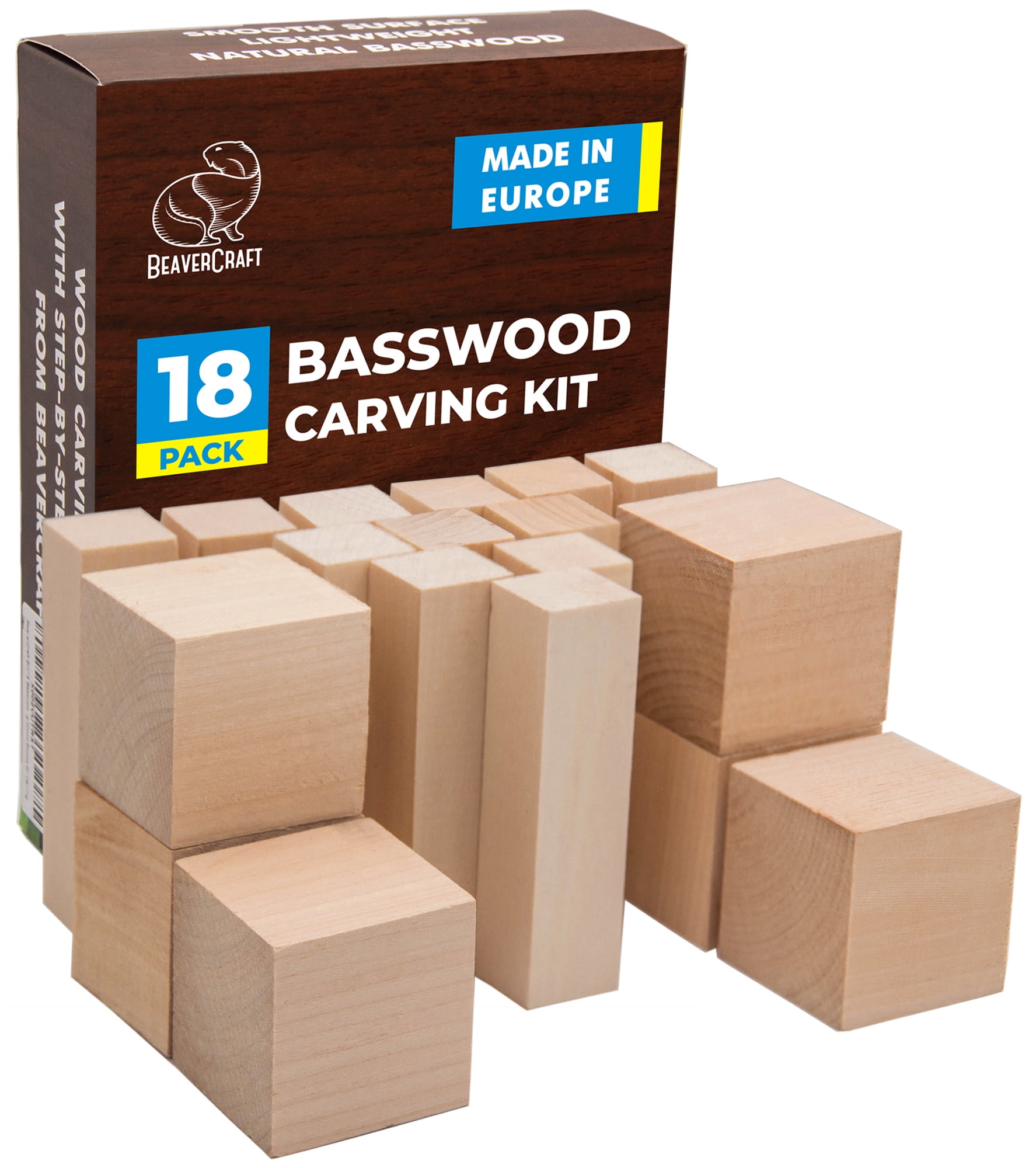 BeaverCraft BW18 pcs Basswood Carving Blocks Whittling Wood Carving Blocks  Basswood for Carving Wood for Whittling Kit Wood Blocks for Carving  Basswood for Wood Carving Set Wood Carving Wood 