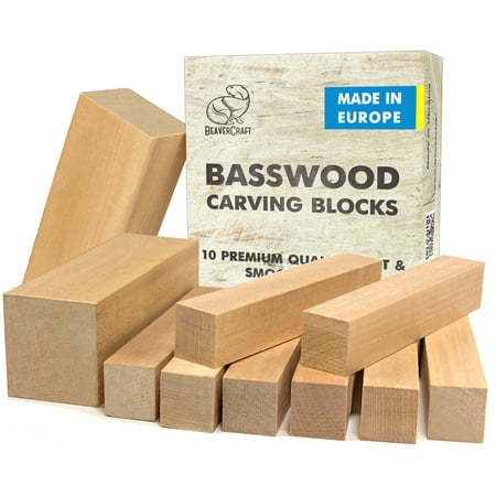 Beavercraft Basswood Carving Blocks Unfinished Wood - 10 Pieces
