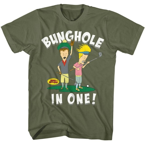 Beavis And Butthead - Bunghole In One - American Classics - Solid Green Adult Short Sleeve T-Shirt