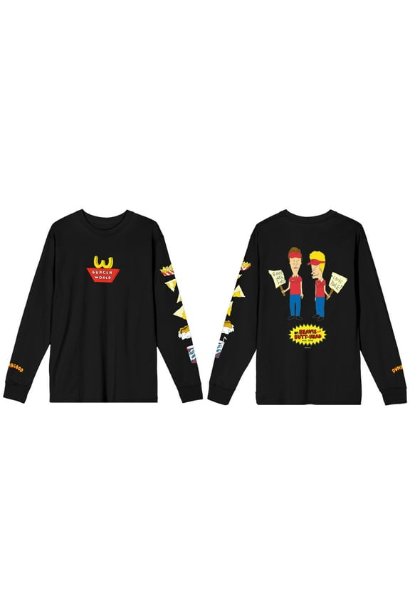 Beavis And Butthead Burger World Men's Black Long Sleeve Shirt