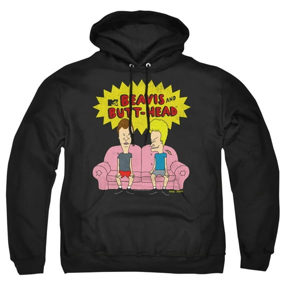 Beavis And Butthead Couch Logo Og Unisex Adult Pull-Over Hoodie (Small) Black