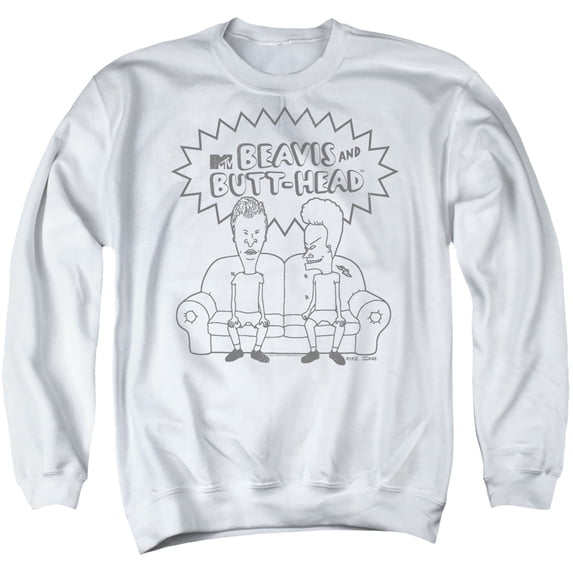 Beavis And Butthead Couch Logo Unisex Adult Crewneck Sweatshirt (2X-Large) White