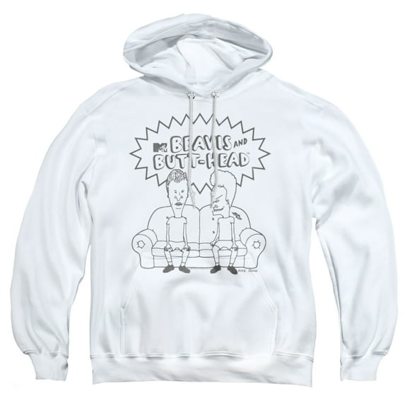 Beavis And Butthead Couch Logo Unisex Adult Pull-Over Hoodie (Medium) White