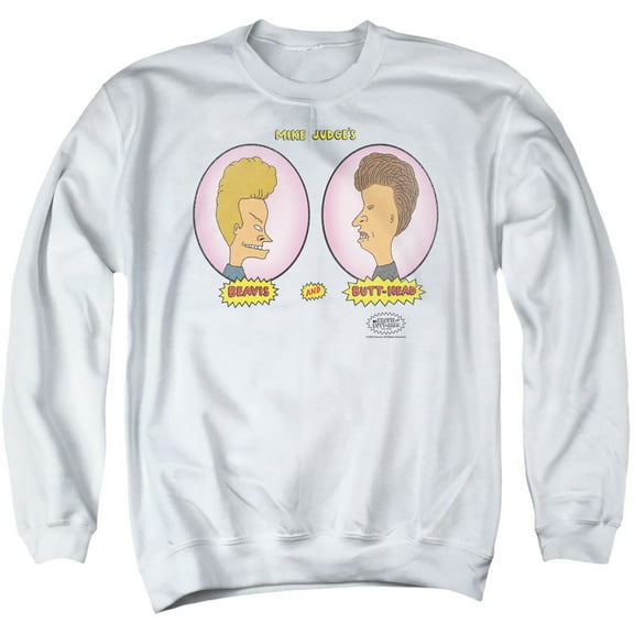Beavis And Butthead Heads In Ovals Unisex Adult Crewneck Sweatshirt (Large) White