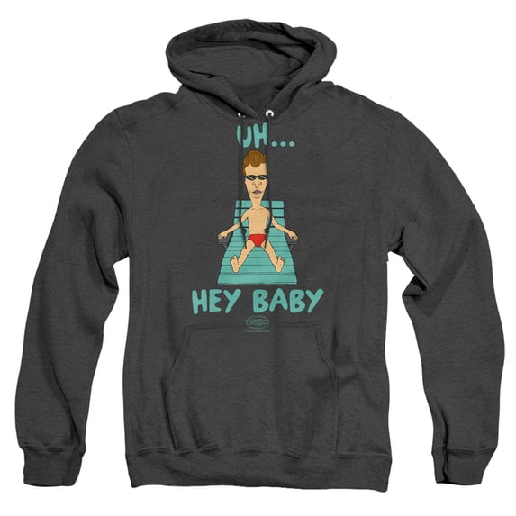 Beavis And Butthead Uh Hey Baby Unisex Adult Pull-Over Heather Hoodie,Black, X-Large