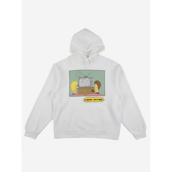 Beavis & Butt-Head Thinking Sucks Long Sleeve White Hooded Sweatshirt-XL
