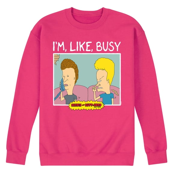 Beavis & Butthead - Im Like Busy - Men's Crew Neck Fleece Pullover