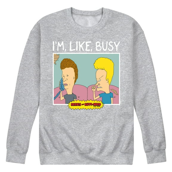 Beavis & Butthead - Im Like Busy - Men's Crew Neck Fleece Pullover