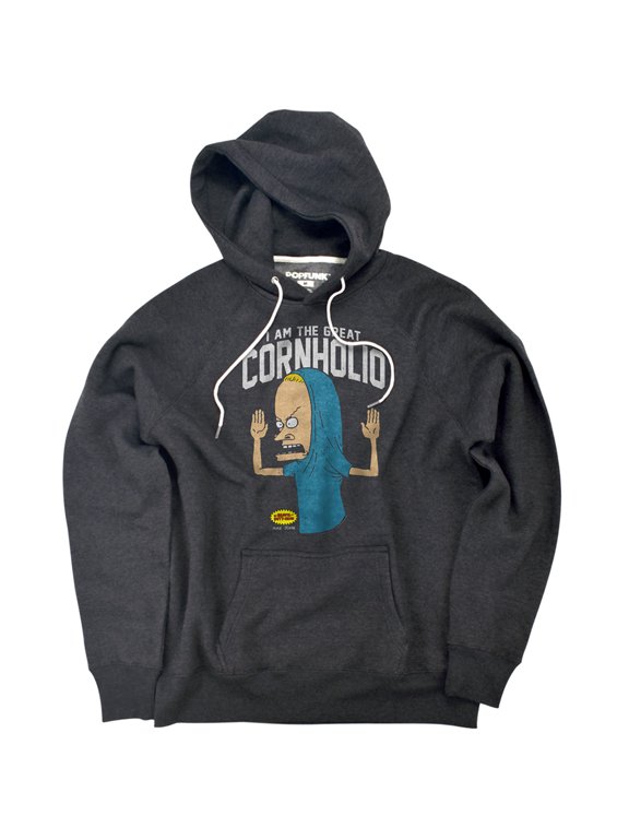 Beavis and Butthead Cornholio Unisex Adult Slim Fit Pull-Over Heather Hoodie, Charcoal, Small
