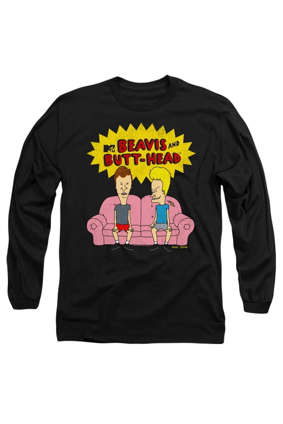 Beavis and Butthead Couch Logo Og Unisex Adult Long-Sleeve T Shirt (Small) Black