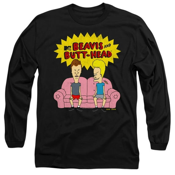 Beavis and Butthead Couch Logo Og Unisex Adult Long-Sleeve T Shirt (Small) Black