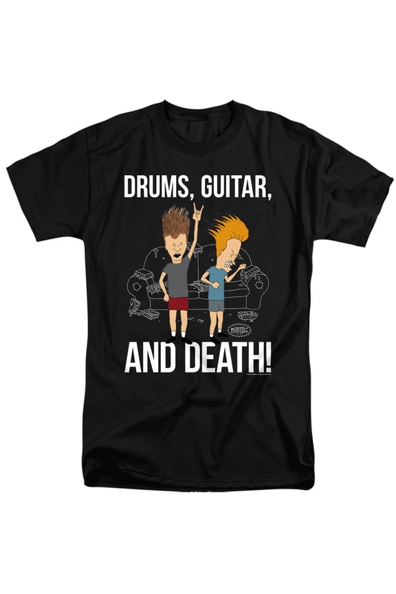 Beavis and Butthead Drums, Guitar, and Death Unisex Adult Tall T Shirt,Black, 2X-Large