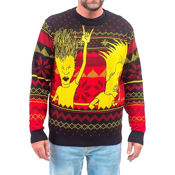 Beavis and Butthead Rock and Roll Three Color Ugly Christmas Sweater