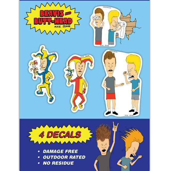 Beavis and Butthead Vinyl Decals - Set of 4 Waterproof Outdoor Car Stickers for Vehicle Window, Laptop, Water Bottle, Bumper Skateboard Jester