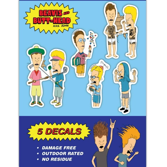 Beavis and Butthead Vinyl Decals - Set of 5 Waterproof Outdoor Car Stickers for Vehicle Window, Laptop, Water Bottle, Bumper Skateboard Golf