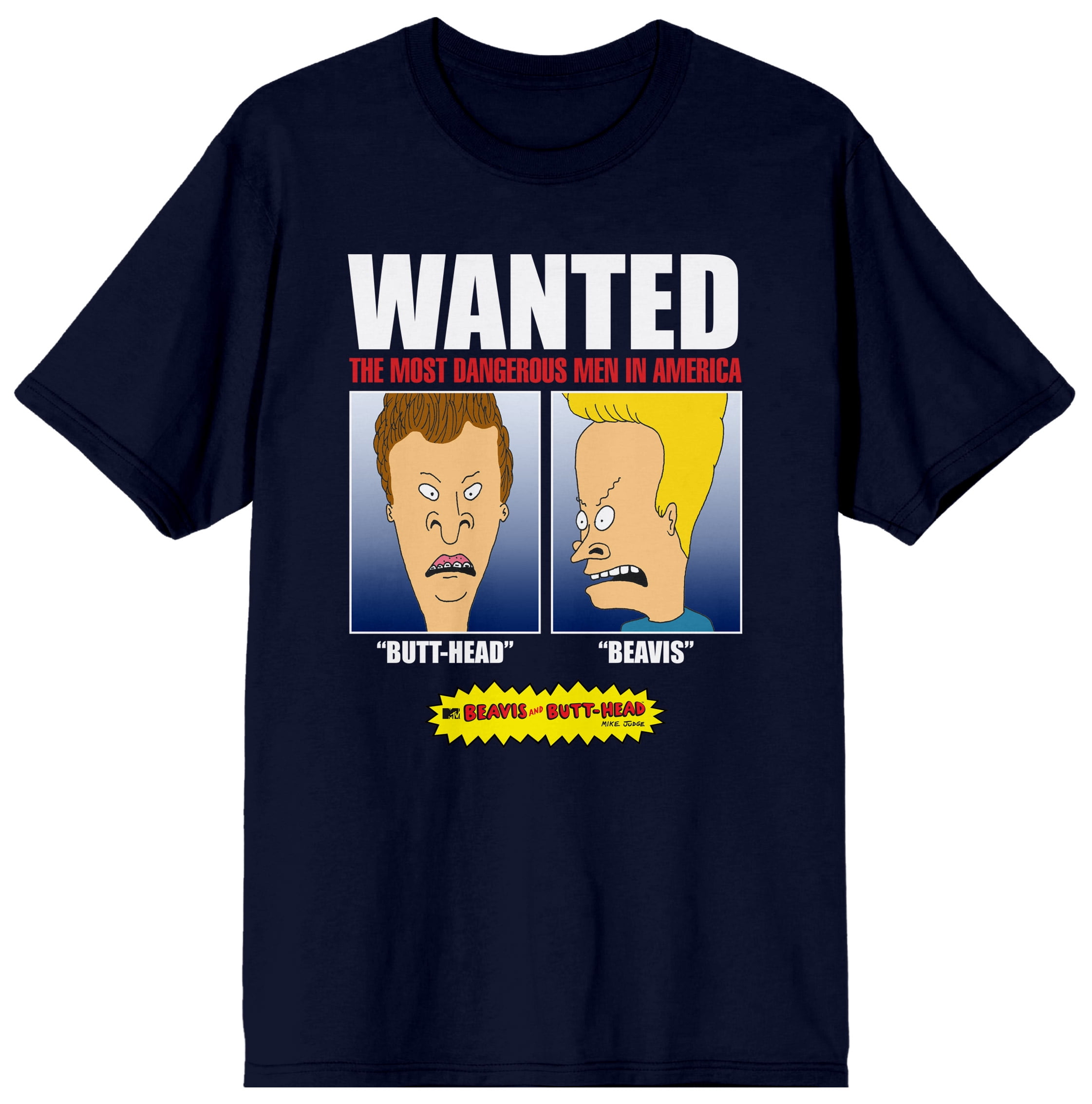 Beavis and Butthead Wanted Poster MTV Cartoon Mens Navy Graphic