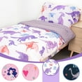 thumbnail image 1 of Beavtaens 4 Piece Toddler Bedding Set, Breathable and Soft Baby Sheet Set, Includes Quilted Comforter, Flat Sheet, Fitted Sheet and Pillowcase for Girls (Purple Dinosaur), 1 of 8