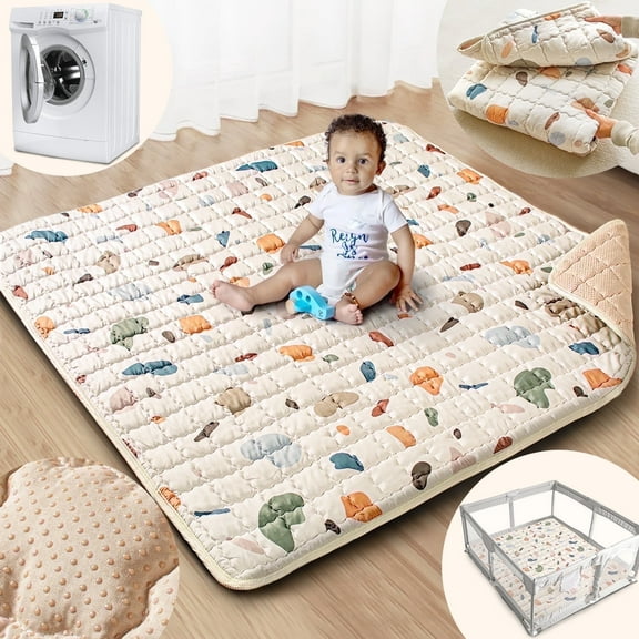 Beavtaens Baby Play Mat for Floor, Fits 50x50 Playpen, Super Soft, Non-Slip, for Ages 0-4 (Boho)